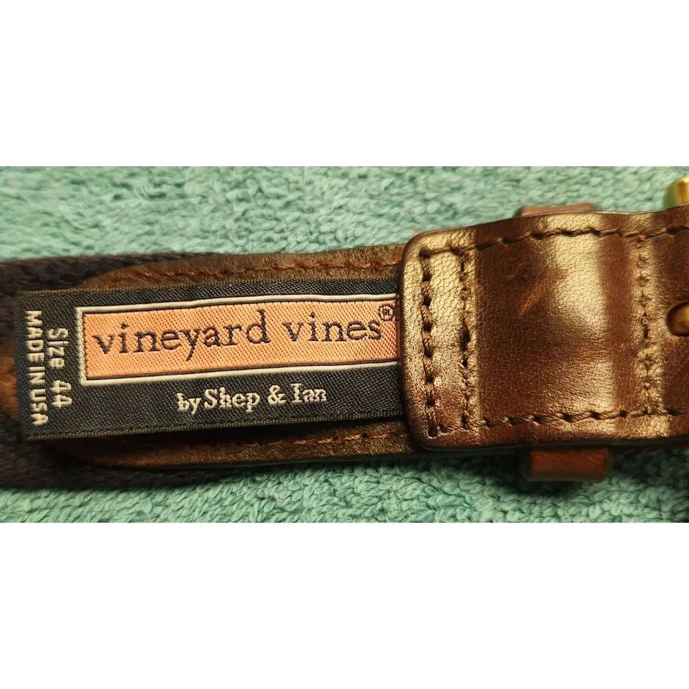 Vineyard Vines Men's Micro Whale Classic Canvas Club Belt, Brass Buckle Navy, 44
